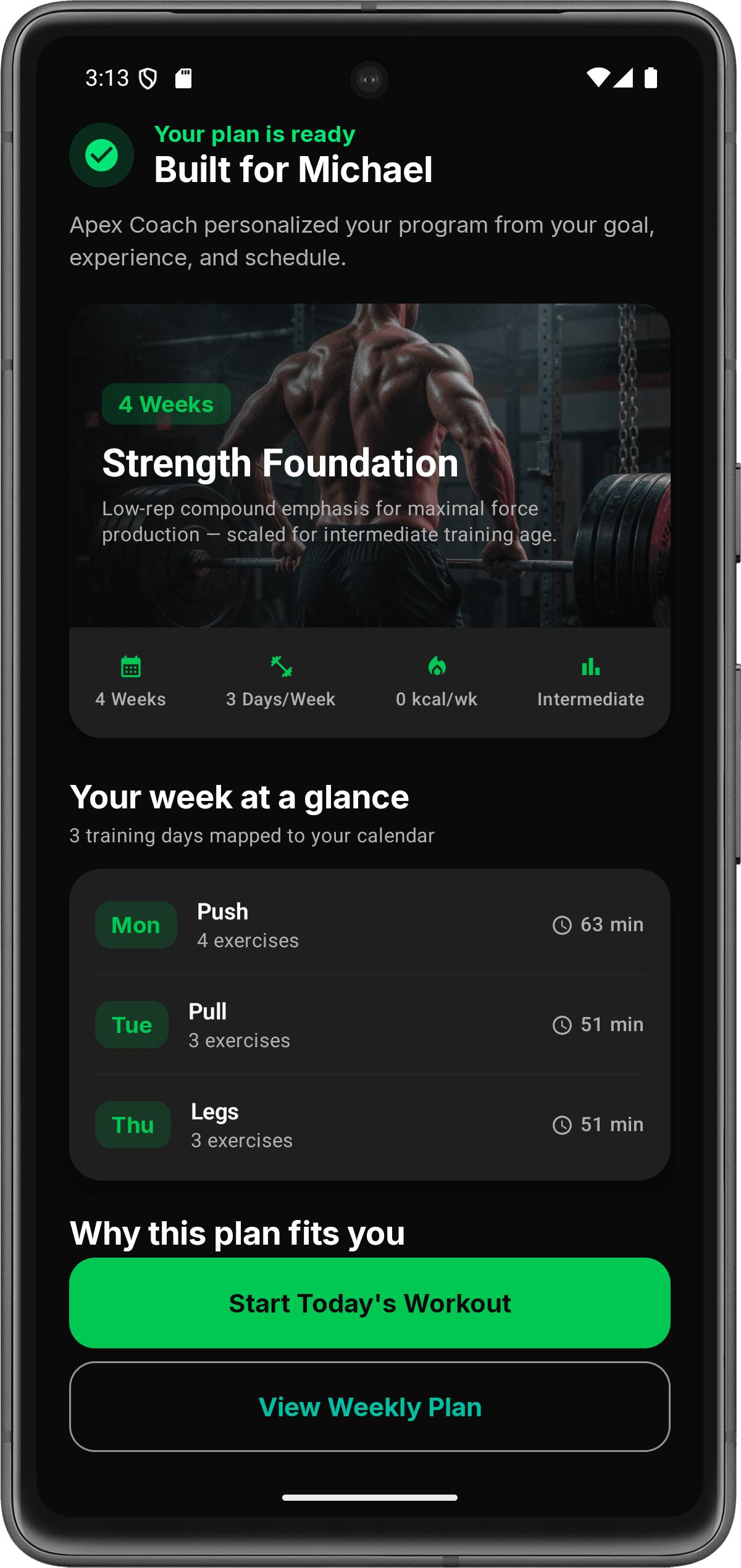 ApexForge personalized strength plan