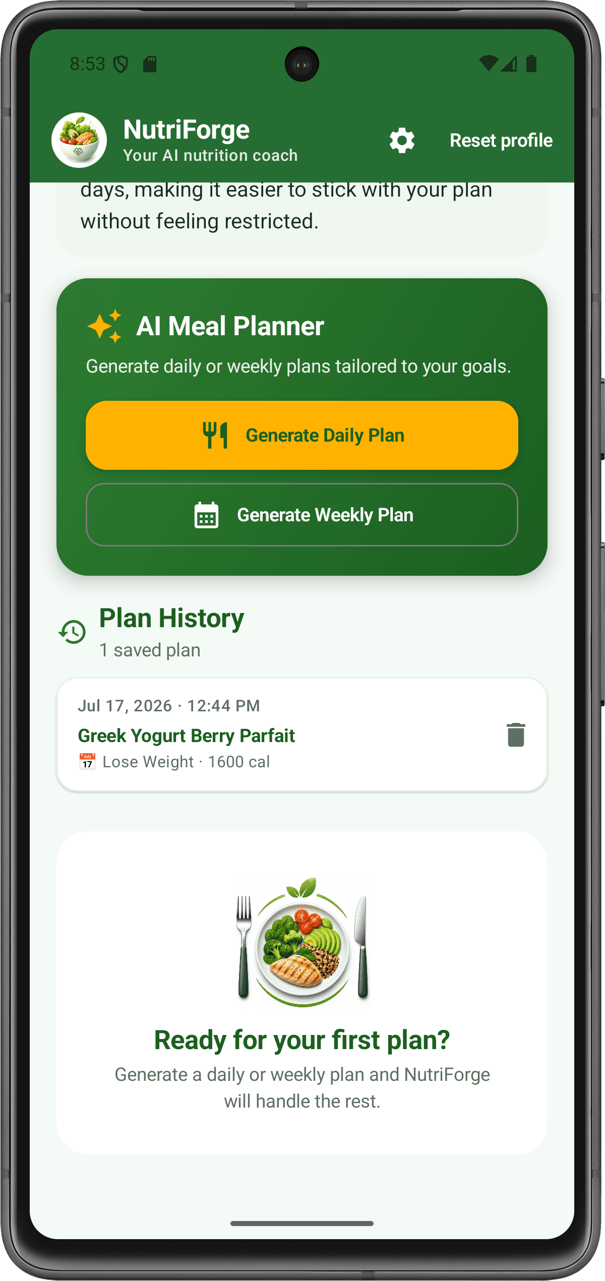 NutriForge AI meal planner